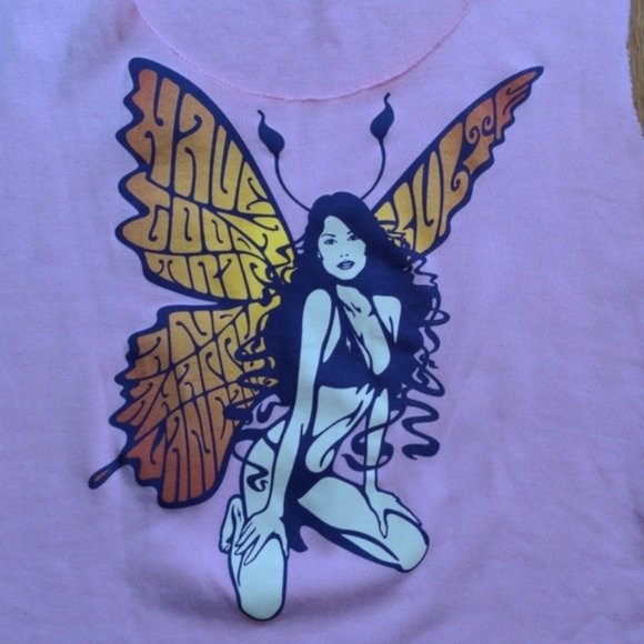 KLUTE FAIRY FAERIE DISTRESSED TANK TOP CUTOFF PINK FESTIVAL XS Y2K FAIRYCORE - Picture 1 of 6